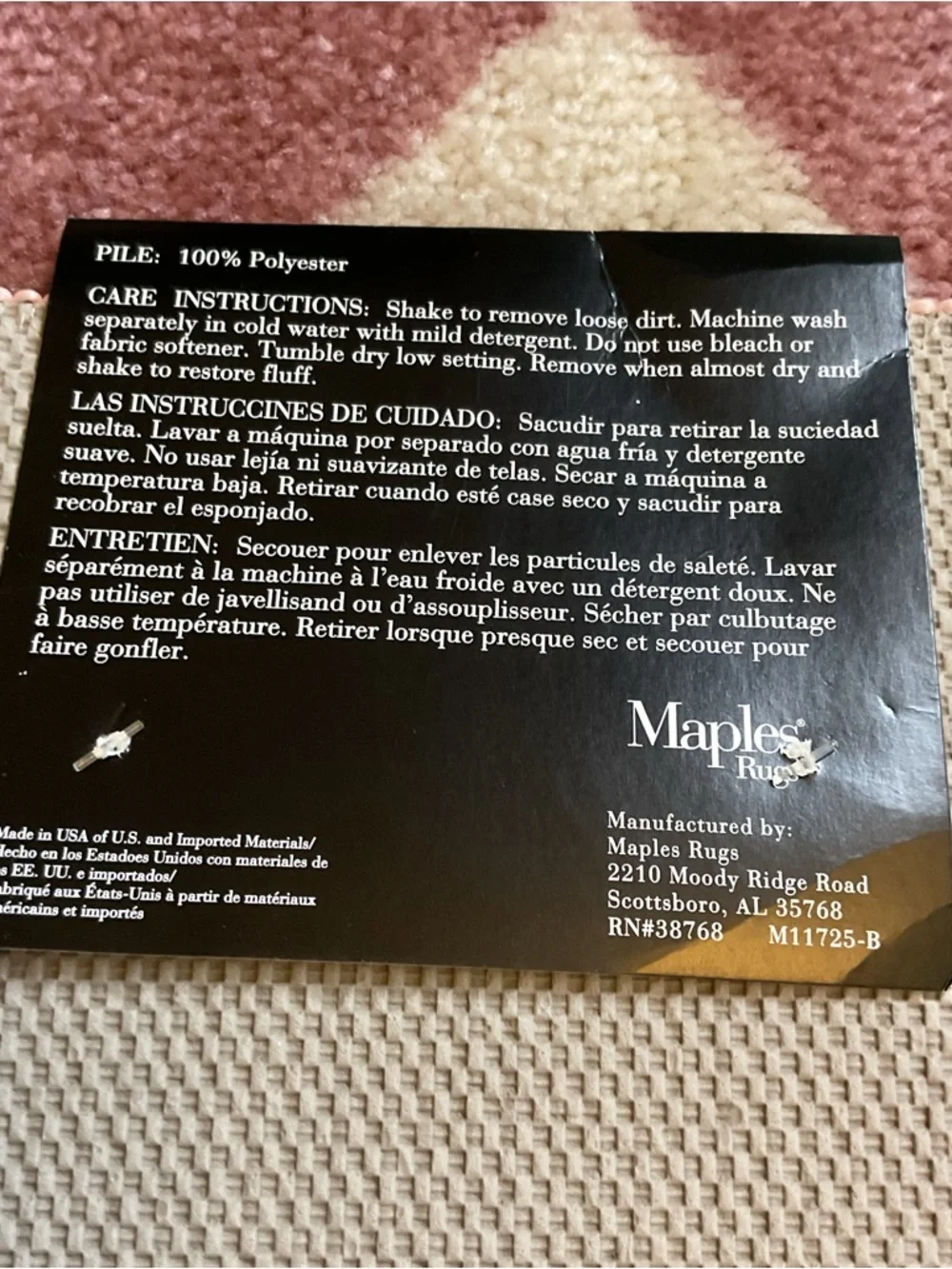Pink & Cream Geometric washable rubber backed “Maples” Bath Rug NWT, 20 x 34